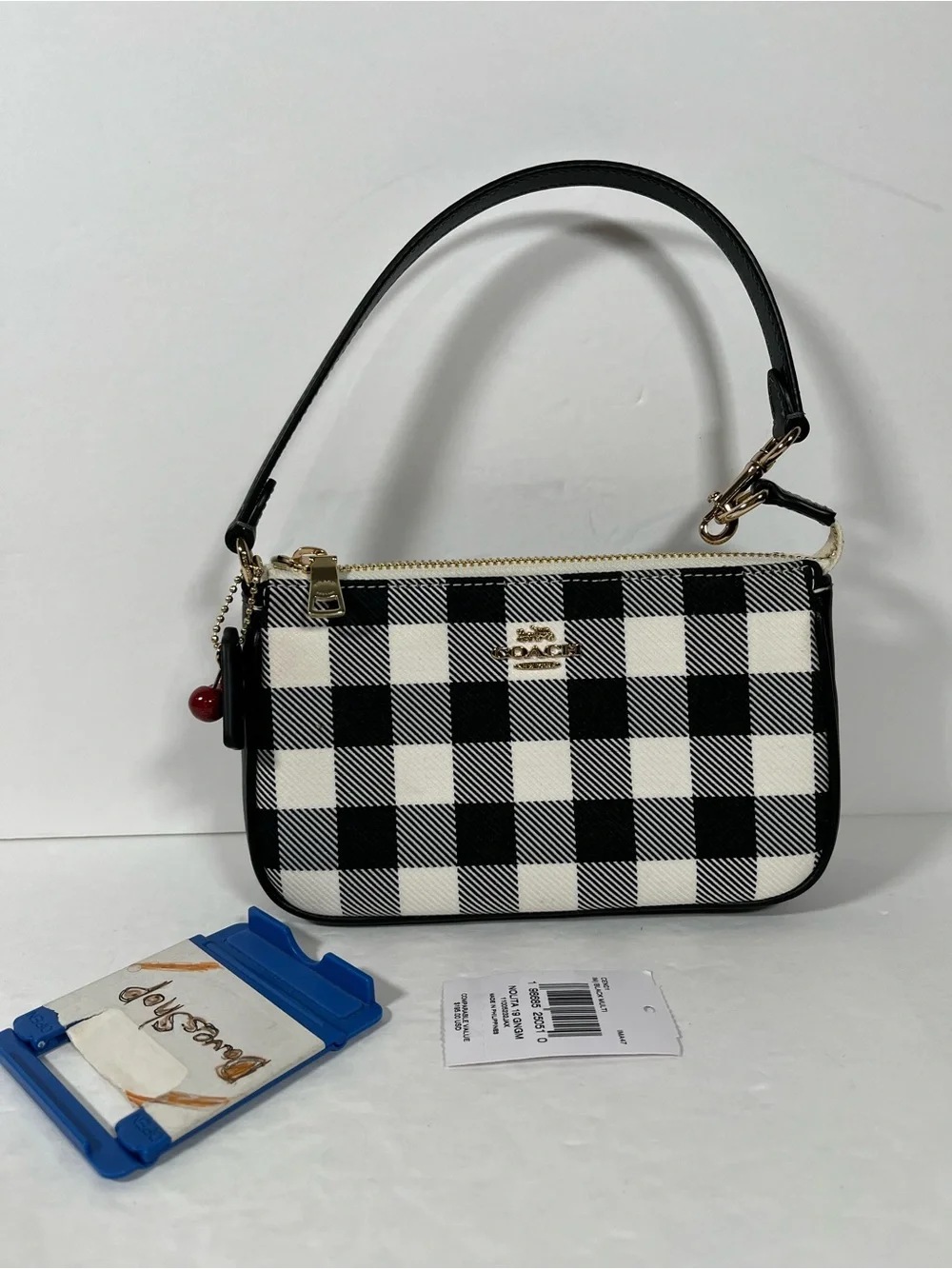 NWT Coach Nolita 19 With Gingham Print And Charm Gold/Black Multi